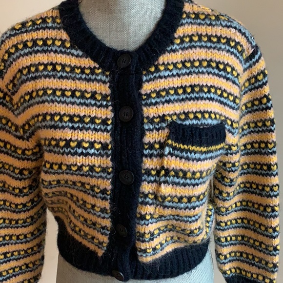 Zara alpaca wool blend cropped heart cardigan button up sweater - Picture 3 of 10